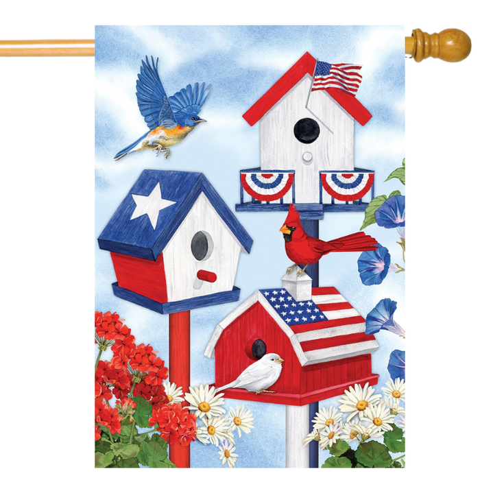 Patriotic Bird Houses Banner Flag