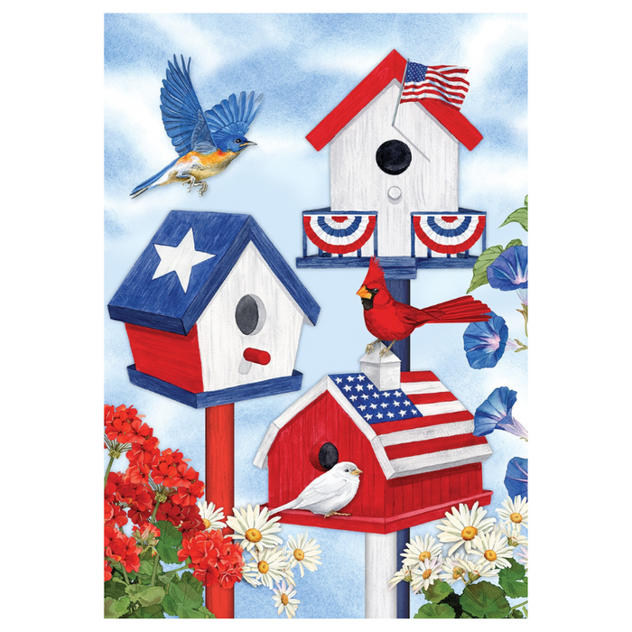Patriotic Bird Houses Decorative Flag