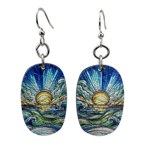 Mosaic Ocean Wood Earrings