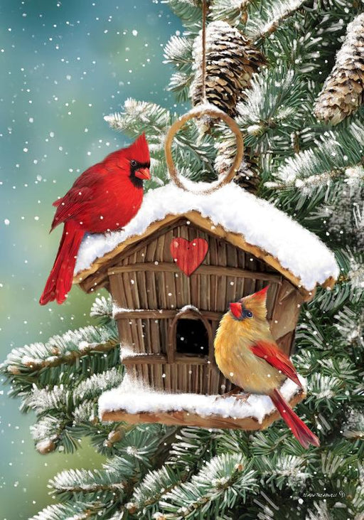 Winter Cardinal Birdhouse Flag