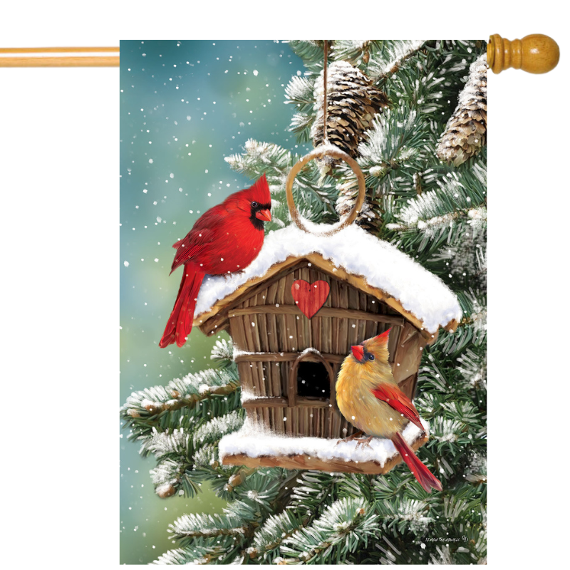 Winter Cardinal Birdhouse Banner Flag — Ace Flag & Gift Shop
