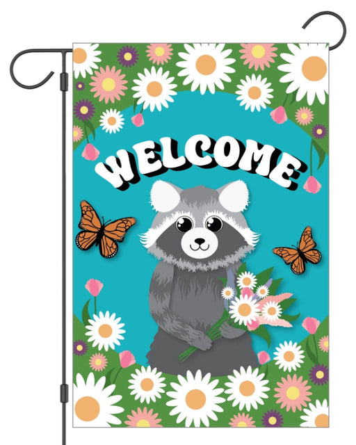 Welcome Raccoon Garden Flag