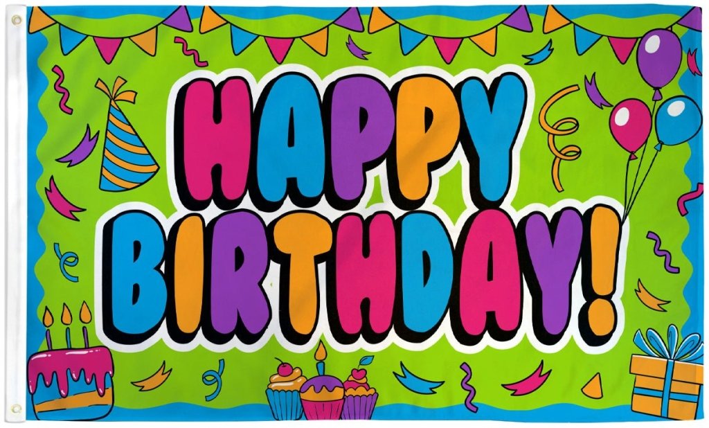 3x5' Happy Birthday Streamers Thin Polyester Flag