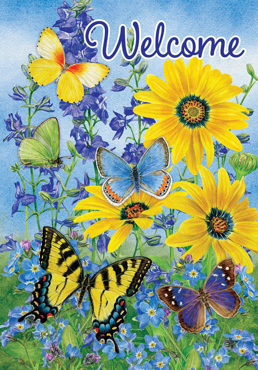 Blue & Yellow Butterflies Banner Flag