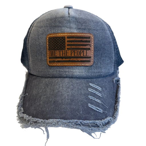 We the People Engraved Vintage Blue Leatherette Hat