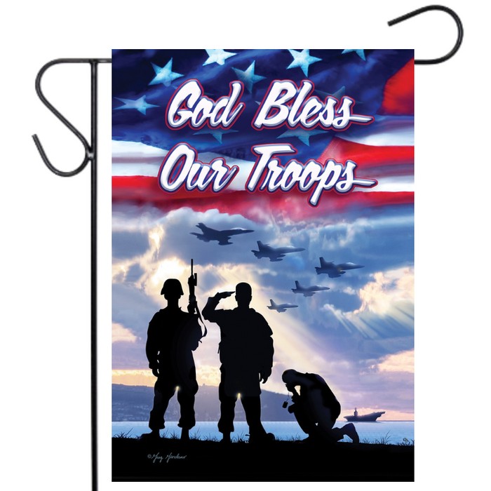 God Bless Our Troops Garden Flag