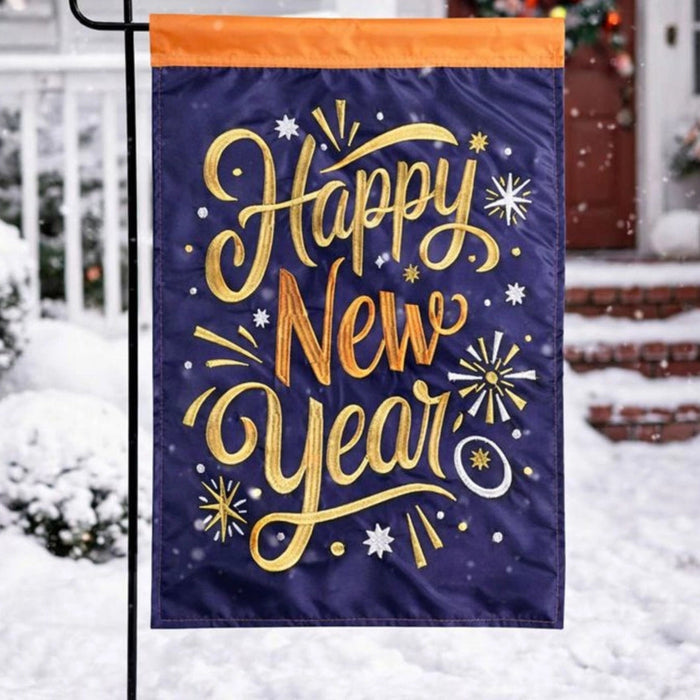 Happy New Year Embroidered Garden Flag