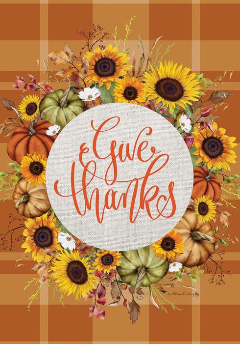 Give Thanks Sunflower Wreath Flag