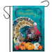 Decorative Thanksgiving flag with a turkey and pumpkins on a blue background