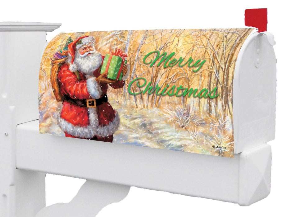 Santa on Gold Mailbox Cover