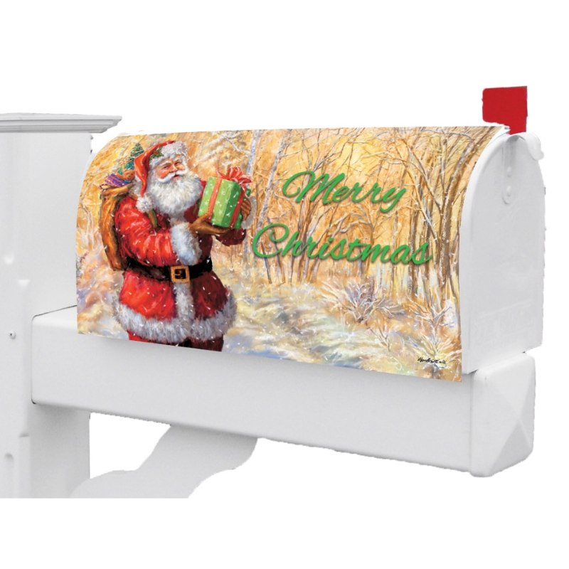 Santa on Gold Mailbox Cover