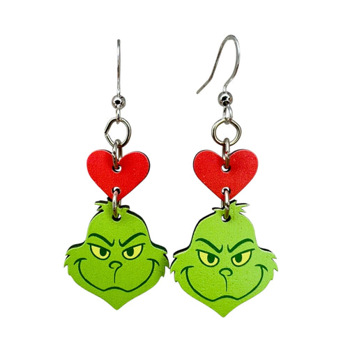 Green Gurmudgeon Heart Wood Earrings