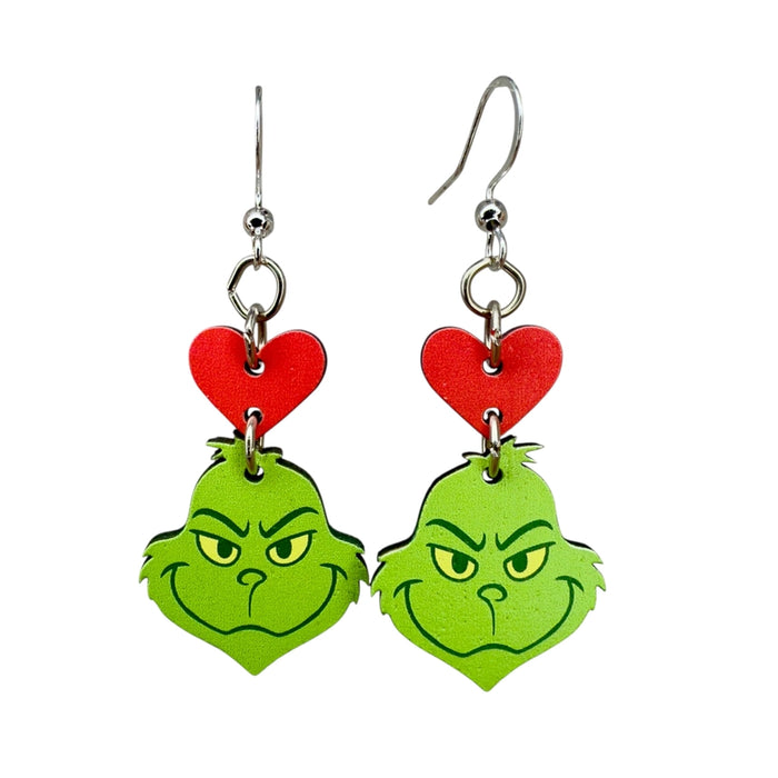 Green Gurmudgeon Heart Wood Earrings