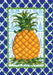 Decorative flag with a pineapple design on a blue and white checkered background