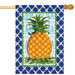 Decorative flag with a pineapple design on a blue and white checkered background