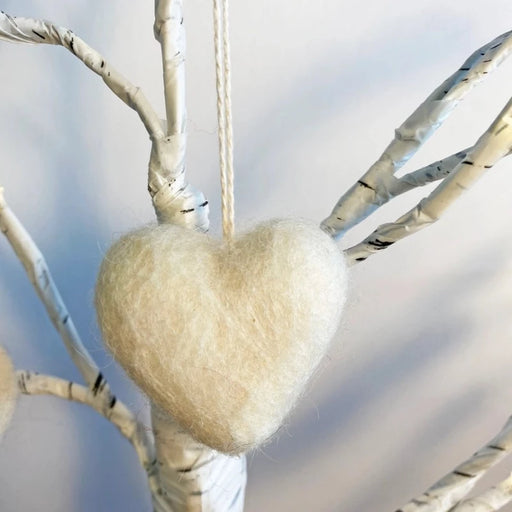 Cream Heart Felted Ornament - Made in the USA