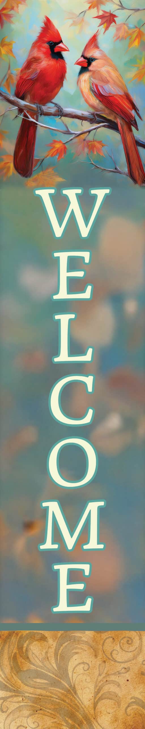 Cardinal Couple Falling Leaves Yard Expression