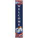 Decorative yard expression with 'WELCOME' text, blue and white pumpkin design, and floral patterns