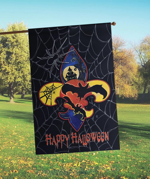 Fleur De Lis Spider Halloween Banner Flag