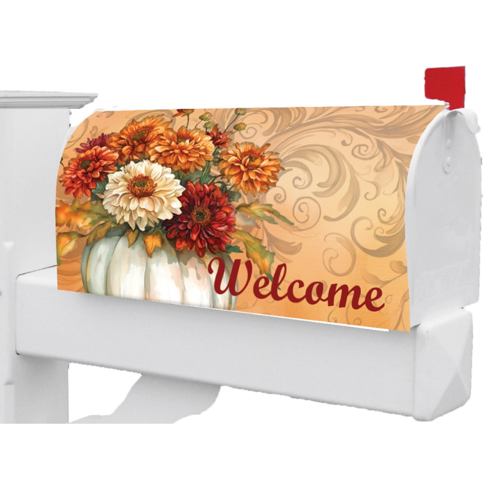 Orange Pumpkin Mums Mailbox Cover