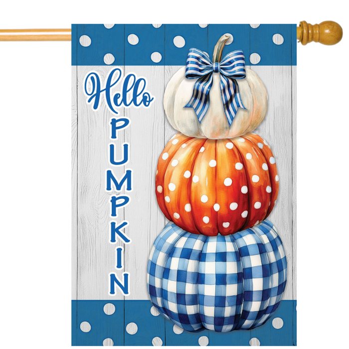 Gingham Hello Pumpkin Banner Flag