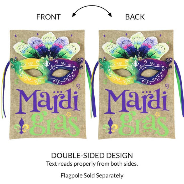 Mardi Gras Watercolor Mask Burlap Garden Flag