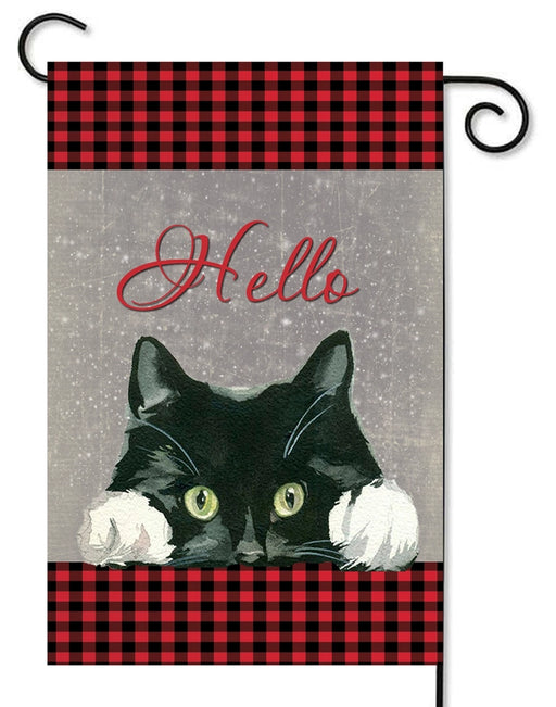 Hello Tuxedo Cat Garden Flag