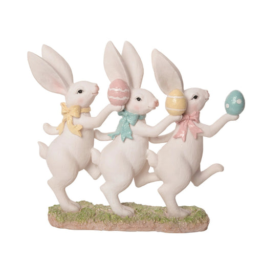 Three Dancing White Easter Bunnies Decor