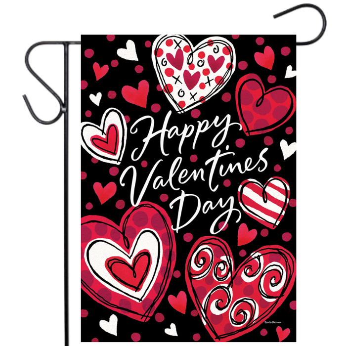 Black and Red Hearts Garden Flag
