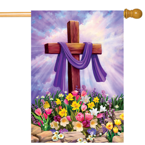 Cross and Flowers Banner Flag