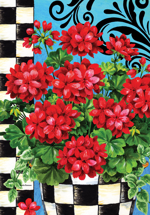 Checkered Red Geraniums Decorative Flag