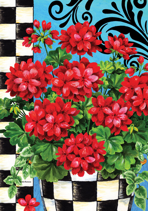 Checkered Red Geraniums Decorative Flag
