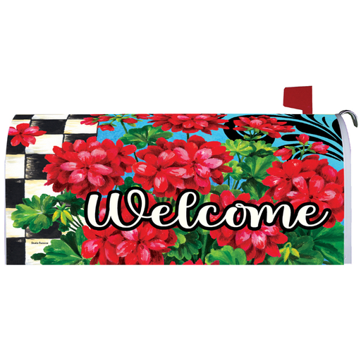 Checkered Red Geraniums Mailbox Cover