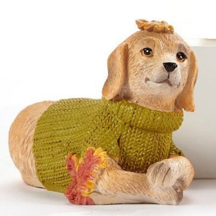 Green Sweater Harvest Dog Polystone Figurine