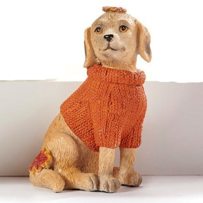Orange Sweater Harvest Dog Polystone Figurine