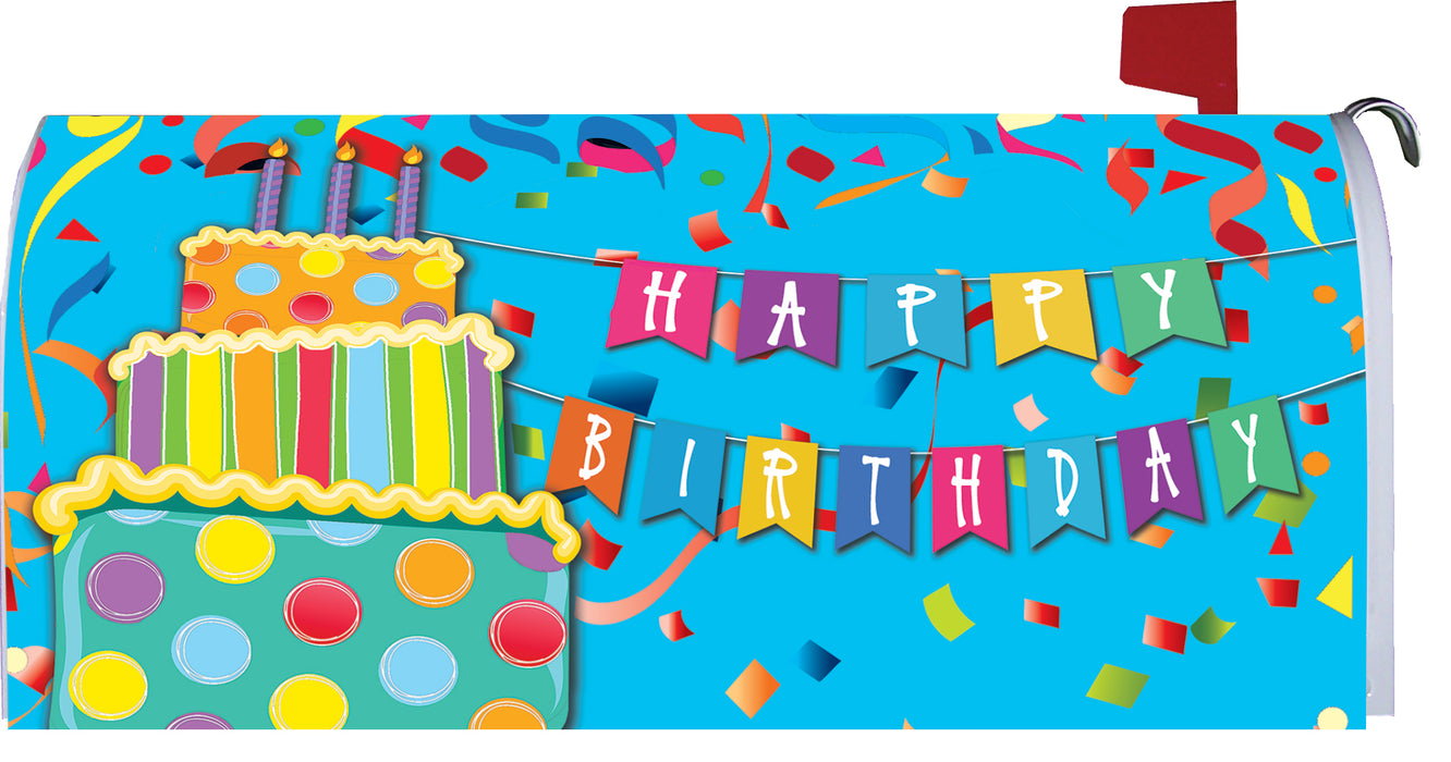 Blue Happy Birthday Mailbox Cover