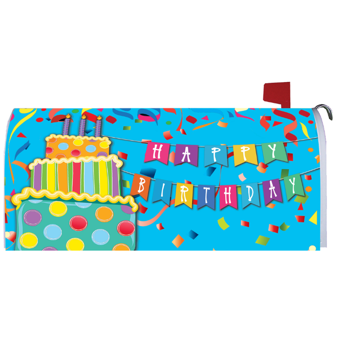 Blue Happy Birthday Mailbox Cover