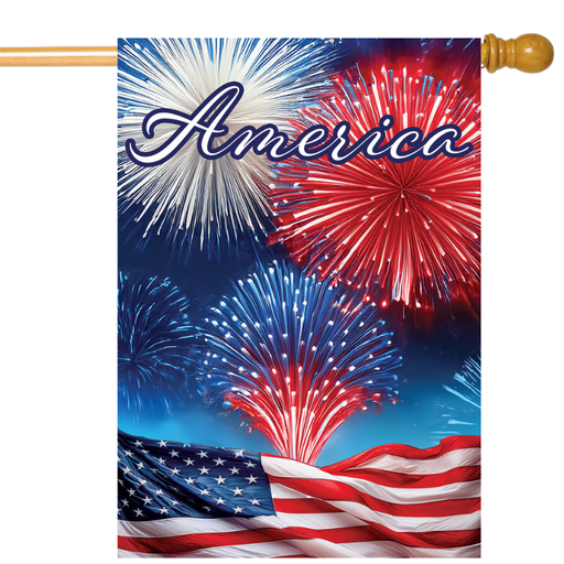 America Fireworks Banner Flag