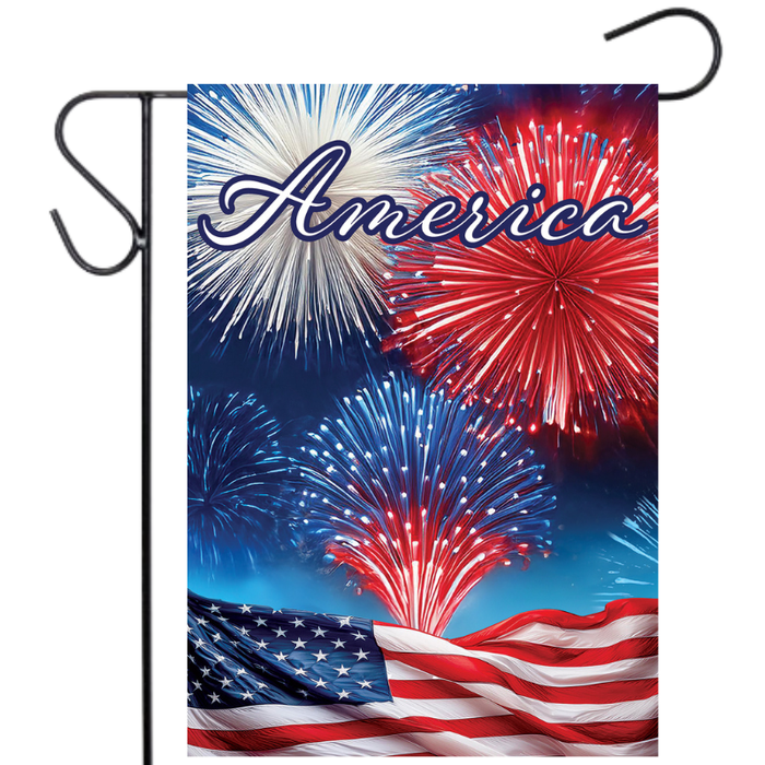 America Fireworks Garden Flag
