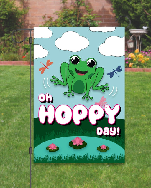 Oh Hoppy Day Frog Garden Flag