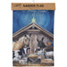 Decorative garden flag with a nativity scene featuring animals and 'O Holy Night' text.