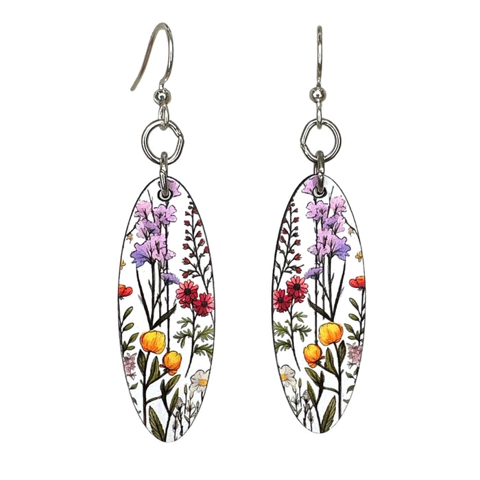 California Wild Flowers Wood Earrings