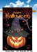 Halloween-themed house flag with a pumpkin and witch hat design with a dark background