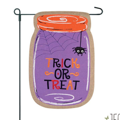 Trick or Treat Mason Jar Burlap Garden Flag