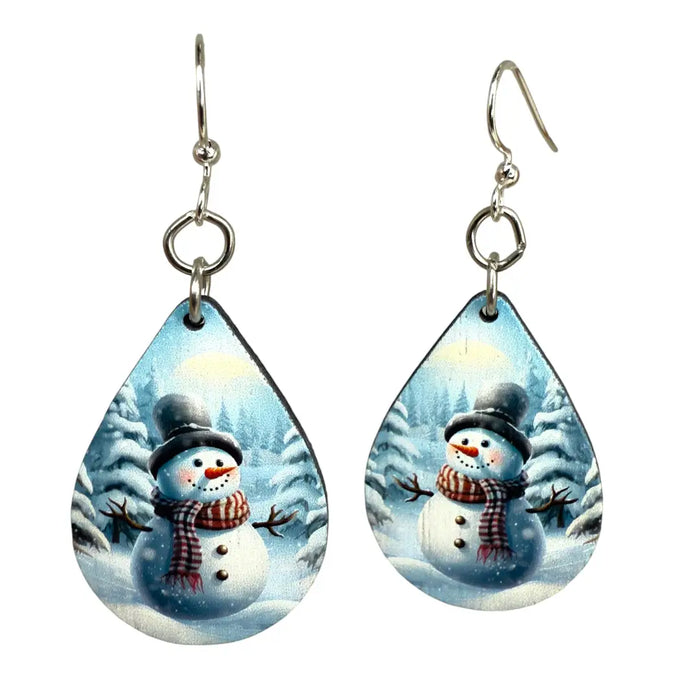 Jolly Snowman Wood Earrings