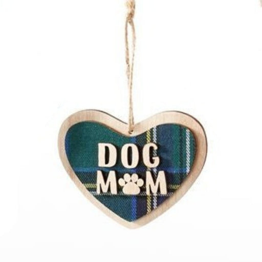 Dog Mom Plaid Heart Wood Ornament