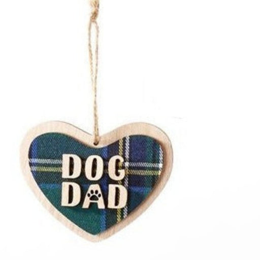Dog Dad Plaid Heart Wood Ornament