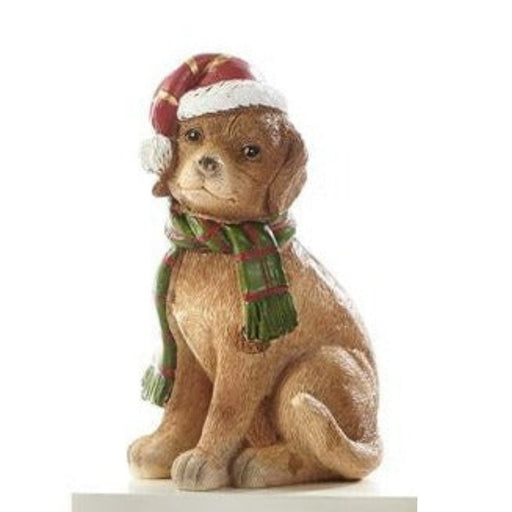Santa Hat Brown Dog Figurine