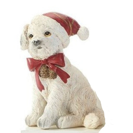 Santa Hat White Dog Figurine