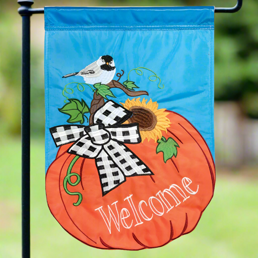 Pumpkin Chickadee Welcome Garden Flag